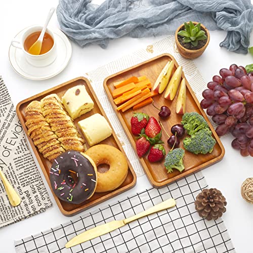 1 pcs 13"x 9" Solid Acacia Wood Serving Tray Rectangular Wooden Serving Platter Natural Wooden Board for Bar Coffee Party - size: 13x9 in