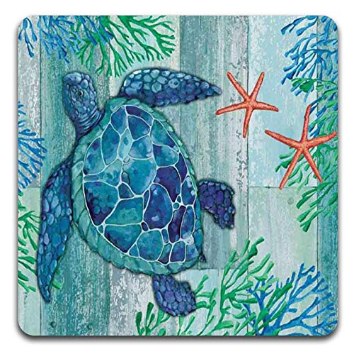 Watercolor Sea Turtle Square Coaster Set-Made of Recycled Rubber-Set of 4 - color: Watercolor Sea Turtle