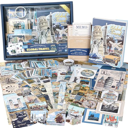 Scrapbook Supplies Kit, Vintage Junk journaling Supplies, Scrapbooking Kit - color: Global Travel