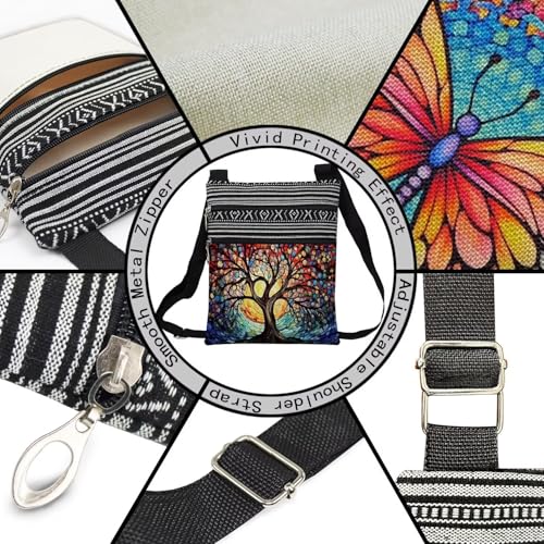 Stained Glass Pattern Crossbody Handbag with Zipper Butterfly World Tree Bee Aesthetic Present for Woman - color: World Tree 01