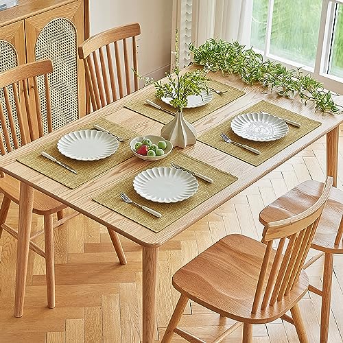 Softalker Faux Linen Cloth Placemats Set of 4-12 x 18 Inch, Khaki - color: Khaki, size: 4pc