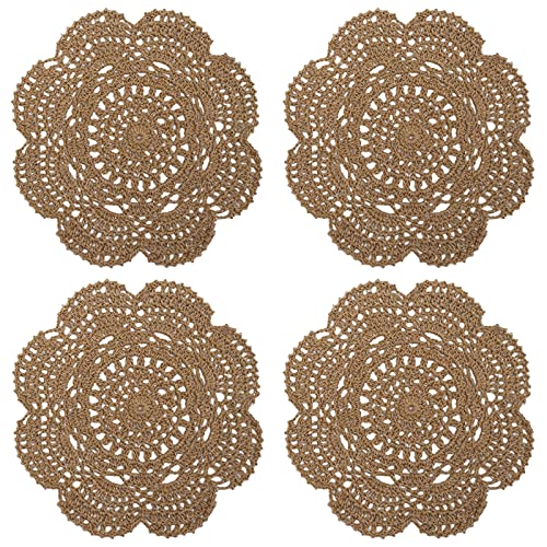Phantomon 8 Inch Doilies Crochet Round Lace Doily Handmade Placemats 100% Cotton Crocheted Coasters, Pack of 4 (Brown) - color: Brown