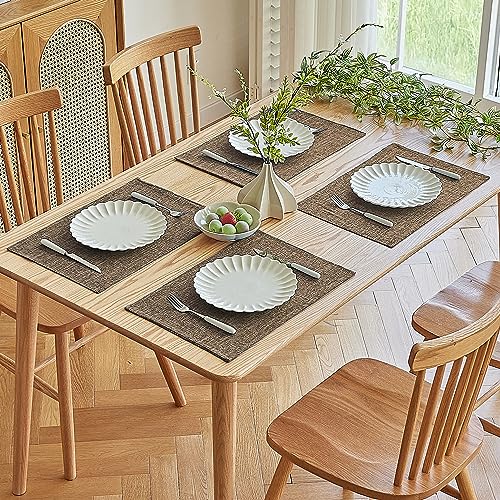 Softalker Faux Linen Cloth Placemats Set of 4-12 x 18 Inch, Brown - color: Brown, size: 4pc