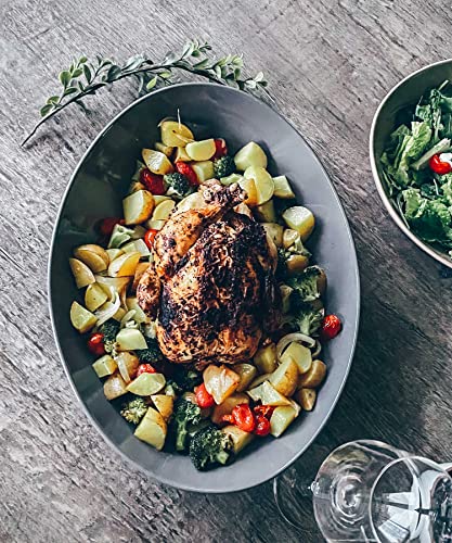 MORA Ceramic Large Serving Bowls- Set of 2 Oval Platters for Entertaining. Modern Kitchen Dishes for Dinner, Fruit, Salad, Turkey, etc. Oven and Dishwasher Safe, 110/80 oz, 16" / 14.6" - Earl Grey - color: Earl Grey, size: 3XL & 2XL