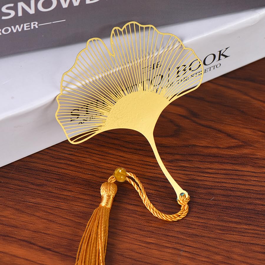 ARFUKA Bookmark Metal Ginkgo Bookmark Hollow Book Mark Leaf Bookmark with Tassel, Gifts for Women, Kids, Teens Girls, Readers and Book Lovers (Gold)