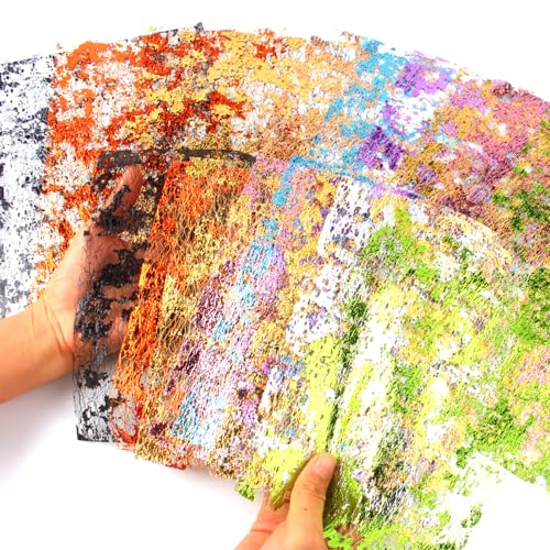 A5 & A4 Size Colorful Foil Textured Fabric Art Paper Scrapbooking Decorative, 20 Sheets Sparkle Metallic Lace Mesh for Crafts, Junk Journaling Supplies, Card Making, Collage