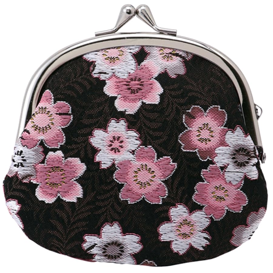Nishijin brocade round clasp purse/coin purse with lining, size L. (Kuromomozakura) - color: Kuromomozakura