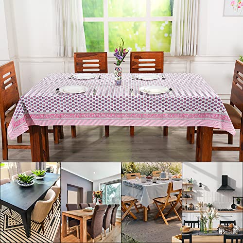CPC Tablecloth 100% Cotton 72x190 Inch Indian Block Print Rectangle Table Cover, Pink Table Cloth for Weddings, Spring/Summer, Barbeque - Pink Sapphire - color: Pink Sapphire, size: 190" x 72" (Rectangular)