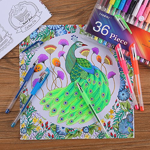 TANMIT 36 Colors Gel Pens Set for Adult Coloring Books with 40% More Ink