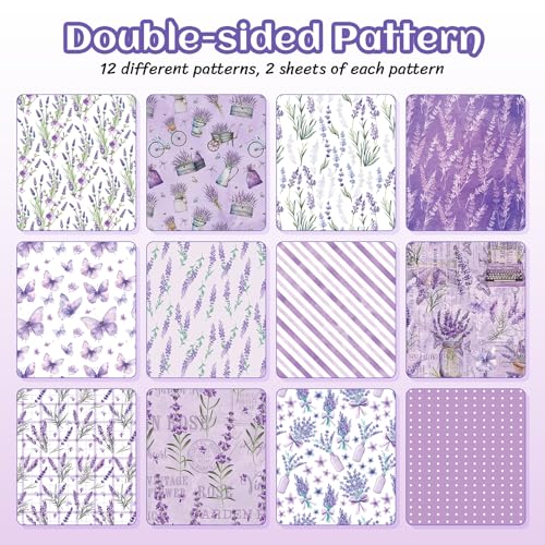 24 Sheets Lavender Scrapbook Paper 12''×12'' Double-Sided Pattern Paper