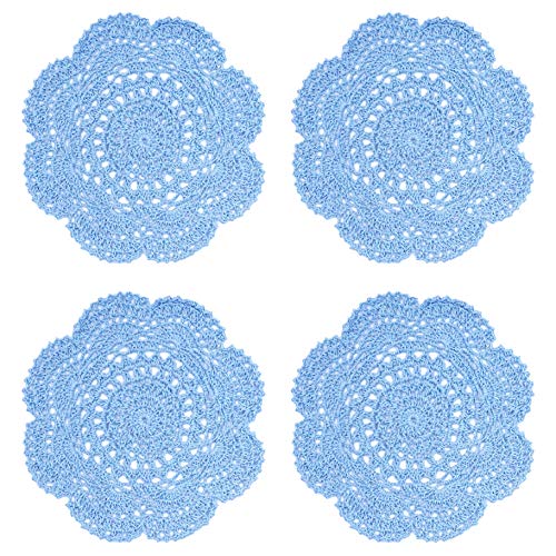 Phantomon 8 Inch Doilies Crochet Round Lace Doily Handmade Placemats 100% Cotton Crocheted Coasters, Pack of 4 (Blue) - color: Blue