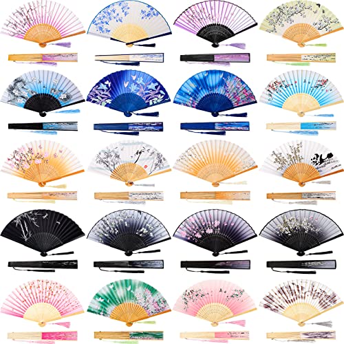 Yulejo 20 Pcs 8.27" Japanese Fan Chinese Folding Hand Fans with Tassels - style: Elegant Style