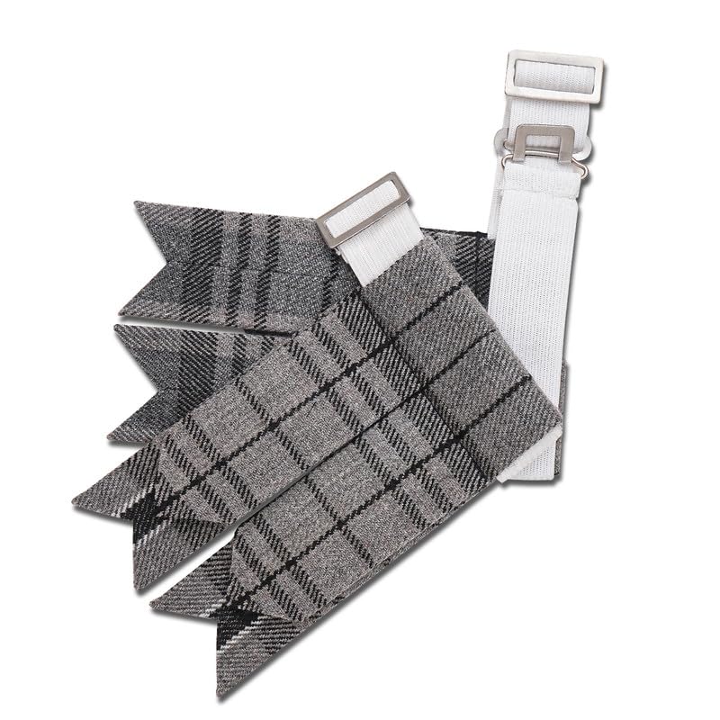 Kilt Flashes for Men with Heavy Buckle Adjusters, Plain & Tartan Kilt Sock Flashes. - color: Hamilton Grey
