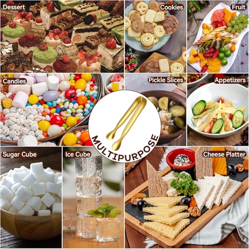 HOTEC 12Pcs Mini Gold Tongs for Serving, 4.3" Small tongs Stainless Steel Sugar Tongs for Coffee Bar, Tea Party, Appetizers, Desserts, Buffet and Ice Bucket Food-Grade & Dishwasher Safe - color: Gold