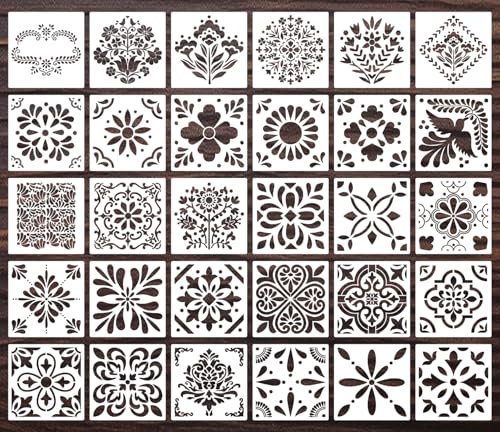 Talavera Stencil Mexican Tile Stencils for Painting 6" - style: Tile 30P/6IN