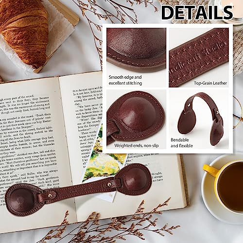 Leather Weighted Book Page Holder for Women Men, Book Weight Page Holder for Book Lovers, Book Accessories Gift for Reading Lovers (Umber) - color: 03-umber