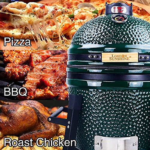 London Sunshine 15" Ceramic Kamado Charcoal BBQ Grill and Smoker, Green - color: Green