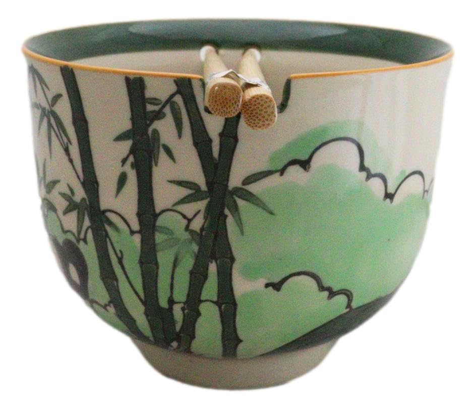 Ebros Gift Artistic Donburi Ramen Udon Noodles Soup Salad 5" D 18Oz Bowl With Bamboo Chopsticks And Built In Rest Set Asian Dining Kitchen Accent (Bamboo Green Panda Bear) - color: Bamboo Green Panda Bear