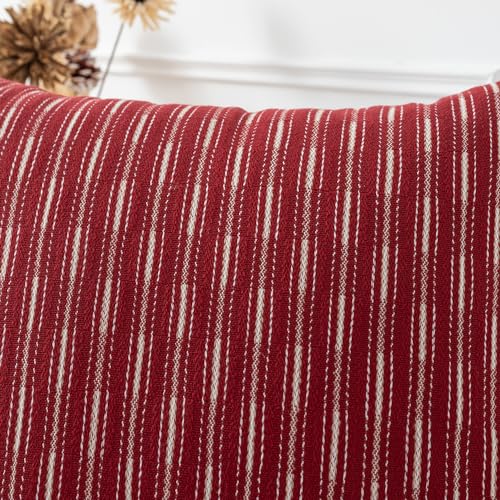 Kevin Textile Valentines Farmhouse Decorative Throw Pillow Covers Boho Woven Texture Burlap Linen Cushion Cover Striped Pillowcase, Wine Red 18 x 18 inches Pack of 2 - color: A-wine Red, size: 18" x 18" (Pack of 2)