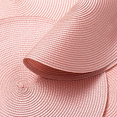 AHHFSMEI Round Placemats Set of 6 Heat Resistant Washable Non-Slip Woven Braided Table Mats for Dining Table Kitchen & Home Decor (Pink) - color: Pink, size: Set of 6