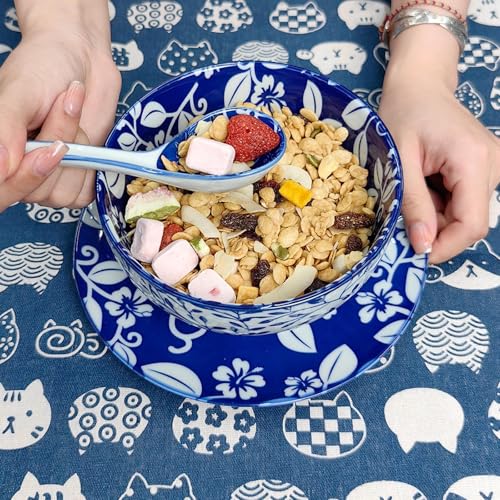 28Oz Ceramic Ramen Noodle Pho Bowl Set with Chopstick&Spoon&Gift box - size: 6in Floral Grassed Pattern