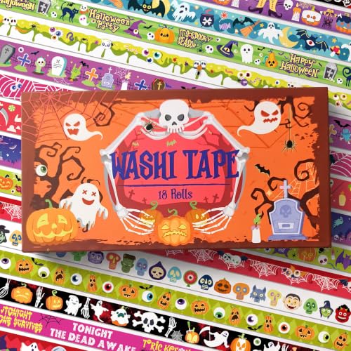 Bomichi 18 Rolls Halloween Thin Decorative Scrapbook Washi Tape Set - color: Halloween Tape