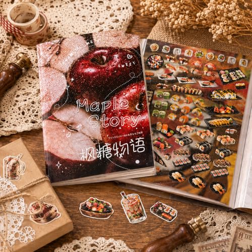 30-Sheet Foodie & Dreamcore Aesthetic Sticker Book - Maple Story Theme Die-Cut Decals with Shimmer, Tactile & Smooth Finishes for Journaling, Scrapbooking, Planners, Vision Boards & DIY Crafts - color: Syrup