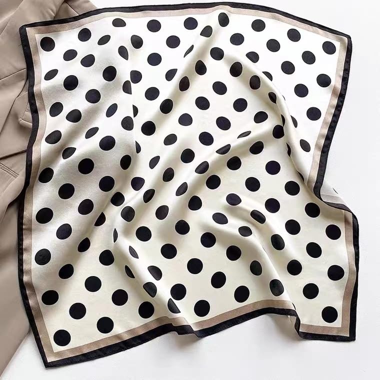 100% Pure Mulberry Silk Scarf 21" Women Square Scarf Neckerchief Headscarf - color: M3 Black Dot
