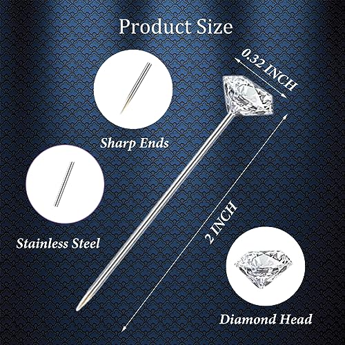 200Pcs Diamond Pins Corsage Boutonniere Pins, 2 Inch Flower Floral Sewing Pin, Straight Rhinestones Pin for Wedding Hair Accessories, Jewelry Decoration DIY Craft, Women and Men