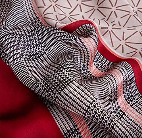 ANDANTINO 100% Silk Long Scarf-Women Large Oblong Shawls with Gift Packed - color: Chains-red