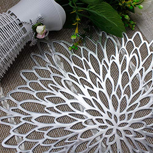 15 Inch Silver Round Placemats for Dinner Table Set of 6 - color: A1/Silver