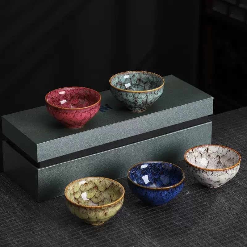 chinese tea cups,gongfu Ceramic Teacup Set, 4.06 oz (120 ml), Set of 5, 5 Colors