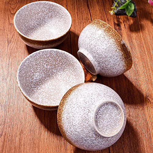 Japanese Rice Bowls Set of 4, Asian Rice Bowls, 4.5 Inch Sushi Bowls Cereal Bowls - color: Sesame Gold