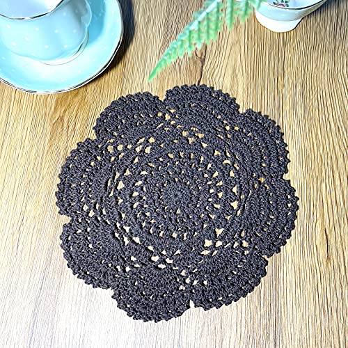 Phantomon 8 Inch Doilies Crochet Round Lace Doily Handmade Placemats 100% Cotton Crocheted Coasters, Pack of 4 (Dark Brown) - color: Dark Brown
