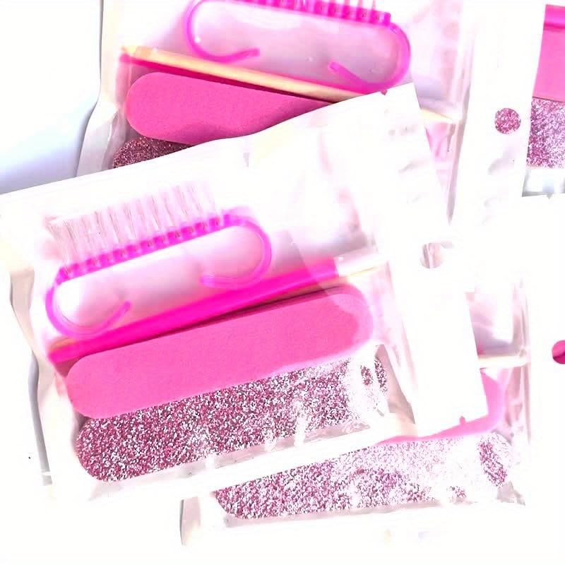 5PCS Nail Care Kit with Mini Nail File, Cuticle Pusher & Nail Cleaning Tools, Portable Manicure & Pedicure Set, Pink or Gray (PINK)