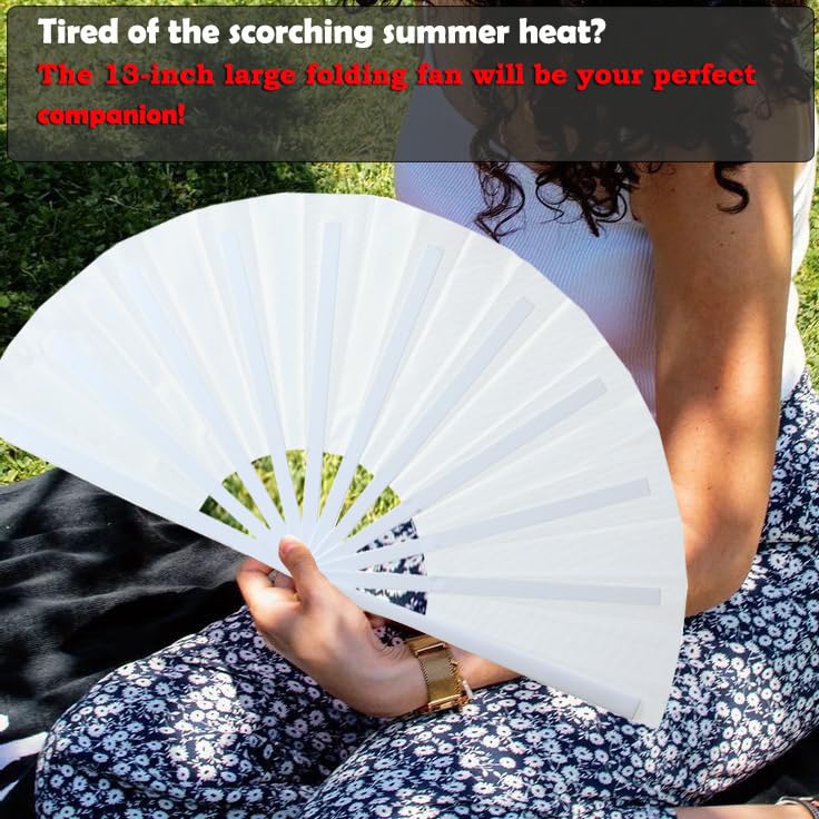 13inch Large Rave Fan Popping Fan Clacking Fans for Line Dancing,Hand Fans for Women Foldable,Boots on The Ground Fan,Portable for Outdoor,Wedding,Party,Decoration(White,2 Packs) - color: White