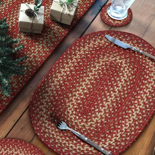 Homespice Apple Pie Jute Braided Table Mats, Oval 10x15 Set of 4 - color: Apple Pie