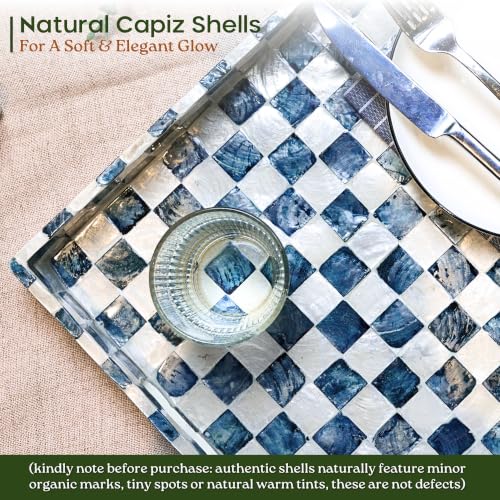 CHI AN HOME 16"x12" Capiz Shell Coastal Decorative Serving Tray, Navy Blue - color: Navy Blue