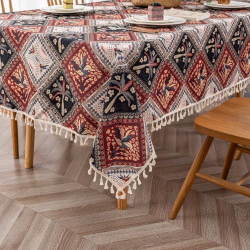 Boho Tablecloth for Dining Tables, Geometric Diamond Pattern Cover - color: A20, size: 86" x 59" (Rectangular)