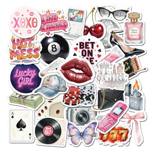 30 PCS Pintest Aesthetic Stickers Pack Y2K Coquette Downtown Girl Waterproof Vinyl Decals for Laptop Water Bottle Journal Phone Case Scrapbook Teen Girls Women Indie Trendy Cute