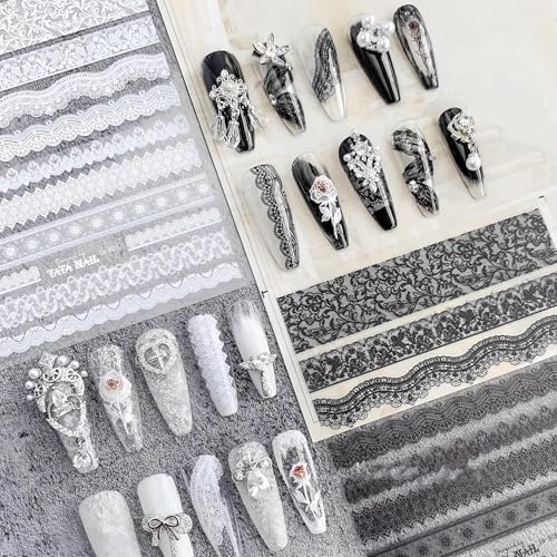 4 Colors ins Minimalist Style Nail Stickers, Lace Bridal Wedding Nail Art Sticker for Man Woman (4 Sheets) - style: Wedding Bride