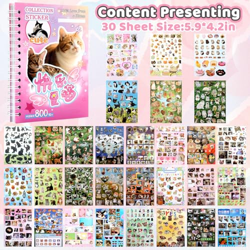 800+ Cat Sticker Book, 30 Sheets Meme Stickers for Scrapbook Journal - color: Ak