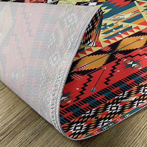 Ambesonne Ethnic Place Mats Set of 4, Classic Traditional Pattern Image Bird Flower Arrow Natural Ethnic, Washable Fabric Placemats for Dining Table, Standard Size, Teal Red