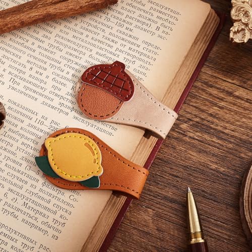 2PCS Vintage Magnetic Leather Bookmark, Leather Magnetic Bookmarks for Women, Magnetic PU Bookmarks Clip Book Accessories, Lemon & Acorn - style: Lemon & Acorn