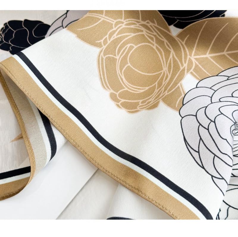 ANDANTINO 100% Mulberry Silk Scarf -Women 35" Square Hair Wraps-Gift Packed - color: Black&gold