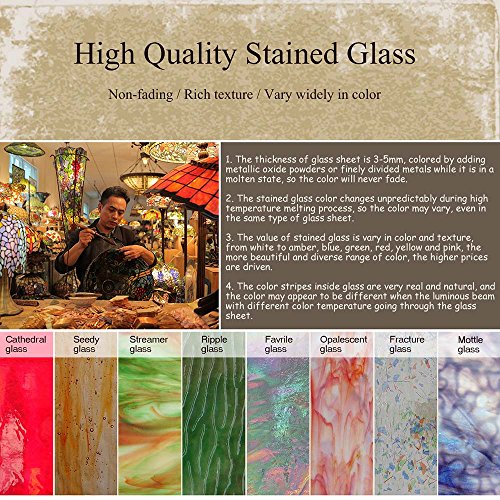 Bieye W10045 Birds & Full Moon Tiffany Style Stained Glass Panel, 16-Inch