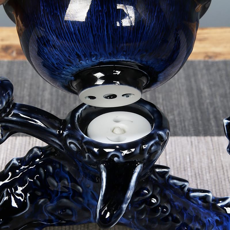 Chinese Gongfu Tea Set Ceramic Teapot with Infuser,8 Cups, Semi Automatic Dragon Design for Loose Leaf Tea - color: Gradient Dragon - A