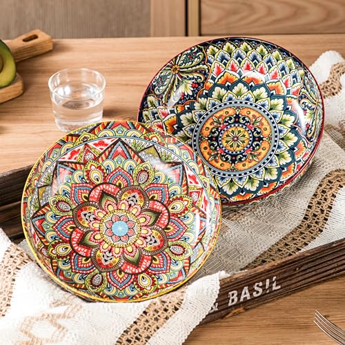 Henten Home Ceramic 50 oz Pasta Bowls, Shallow Soup Bowl Set of 2 - color: Set A