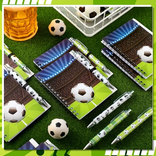 Resurhang 24 Pcs 12 Sets Soccer Party Favors Birthday Supplies School Stationery Bulk 5.5 x 4.3'' Soccer Spiral Notebook Ballpoint Pens for Coaching Supplies Coach Gift Team Party Players Sports Lover - style: Soccer Style