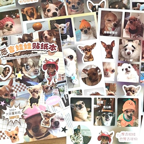 300+ Japanese Sticker Book for Scrapbooking Supplies,Kawaii Pet Themed Stickers Book for Bullet Journaling,Pre-Cut Japanese Stickers for Junk Journal,Phone Case,Cups(Evil Chihuahua) - color: Evil Chihuahua